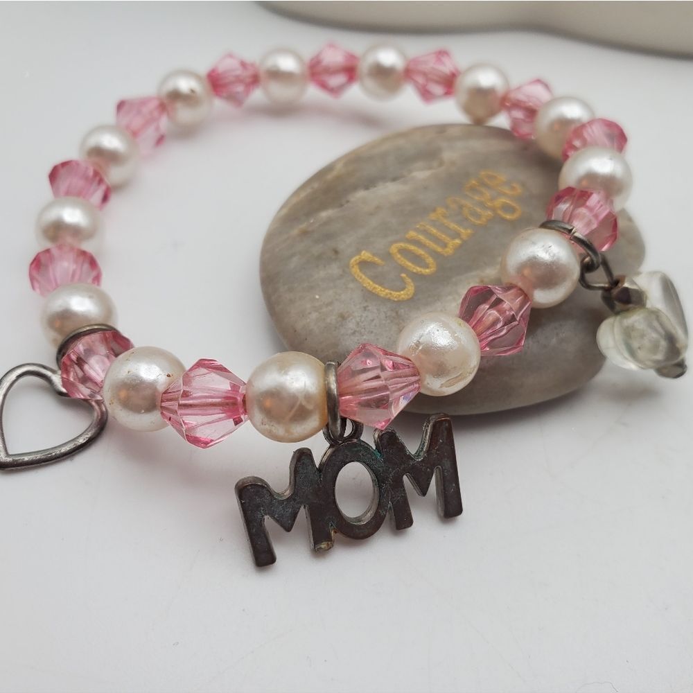 Pink crystal beaded mom mothers day‎ bracelet